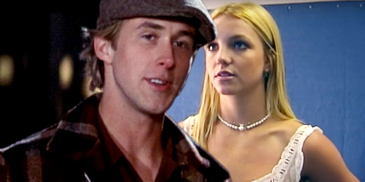Custom image of Ryan Gosling in The Notebook and Britney Spears in front of a blue screen.