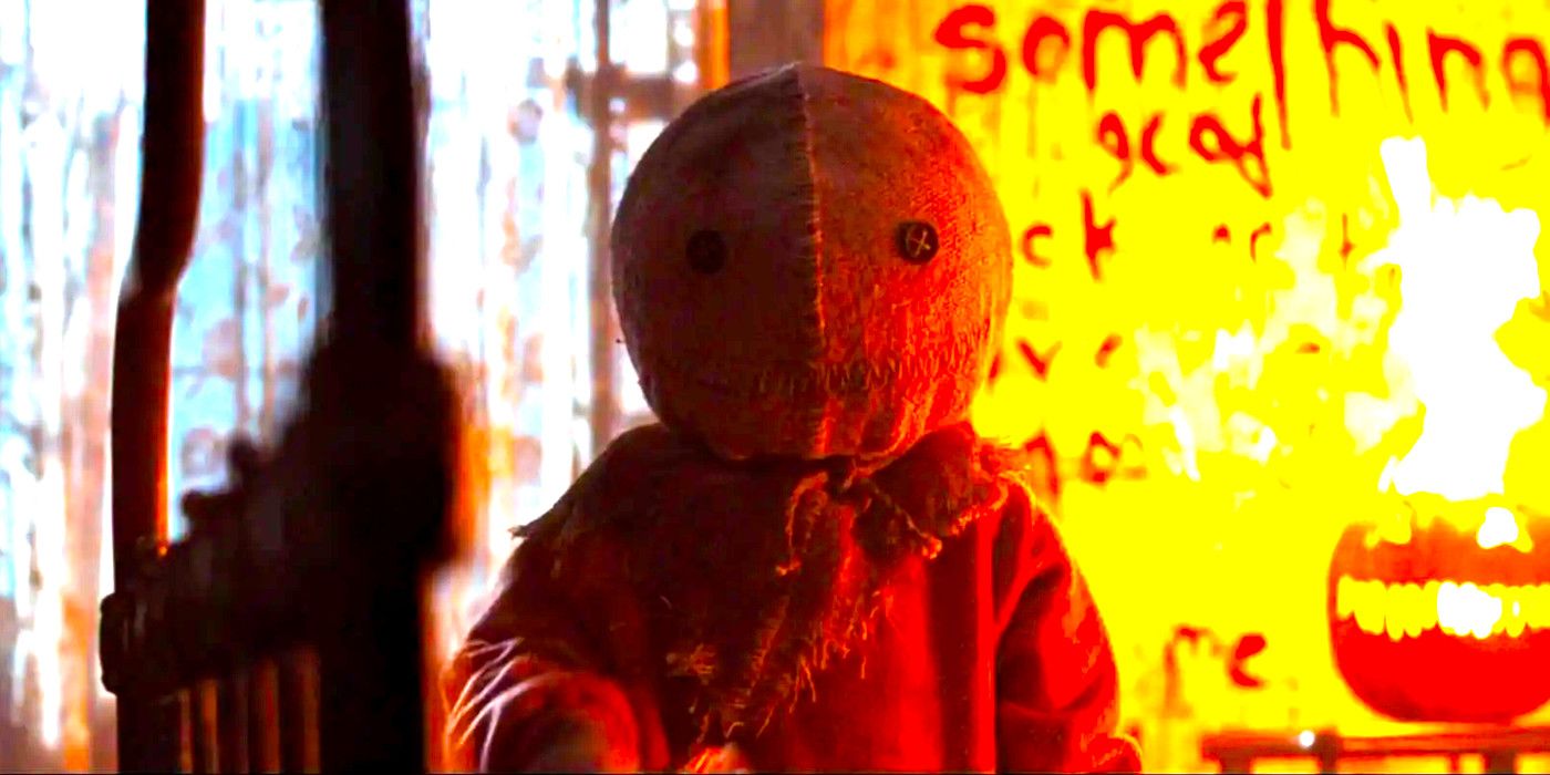 Sam stares menacingly ahead with his creepy button eyes in Trick 'r Treat