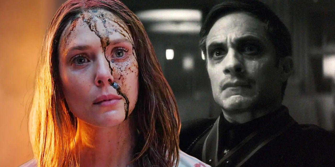 Custom image of bloody Wanda Maximoff from Earth-838 in Doctor Strange in the Multiverse of Madness and Jack Russell in Werewolf By Night.