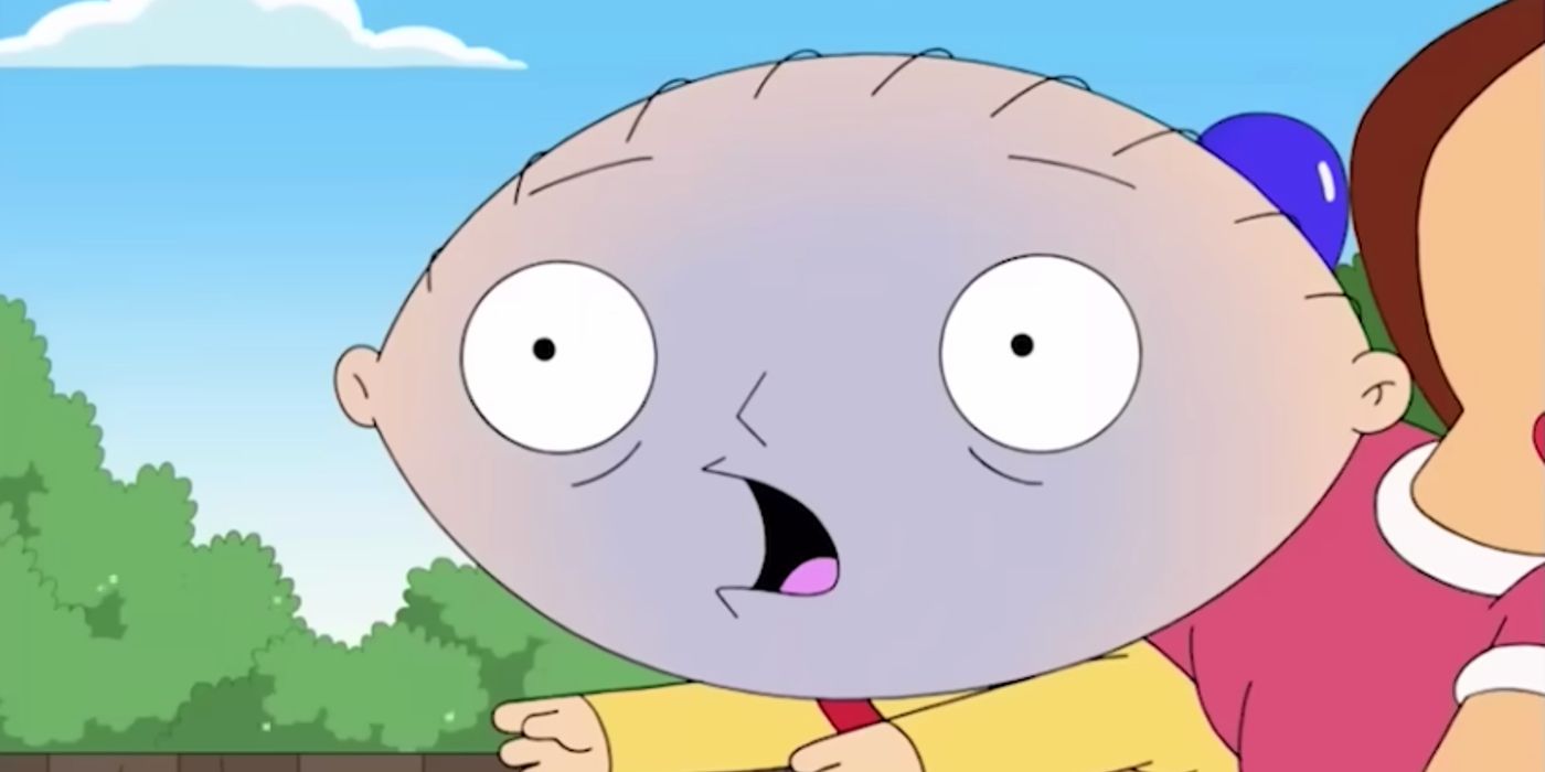 Stewie choking on a grape in Family Guy