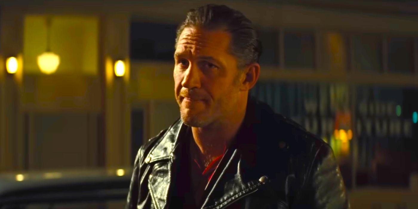 Tom Hardy looking worried in The Bikeriders