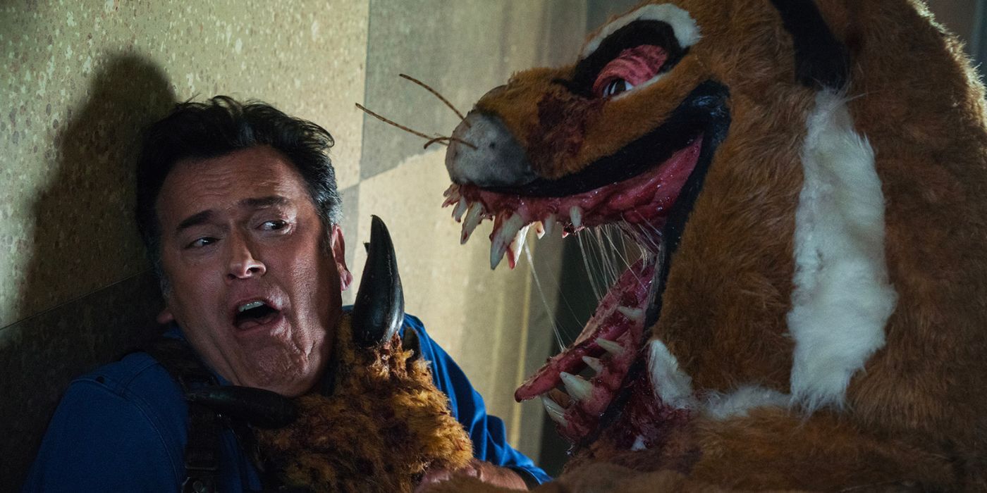Bruce Campbell as Ash Williams with Cougie from Ash vs Evil Dead