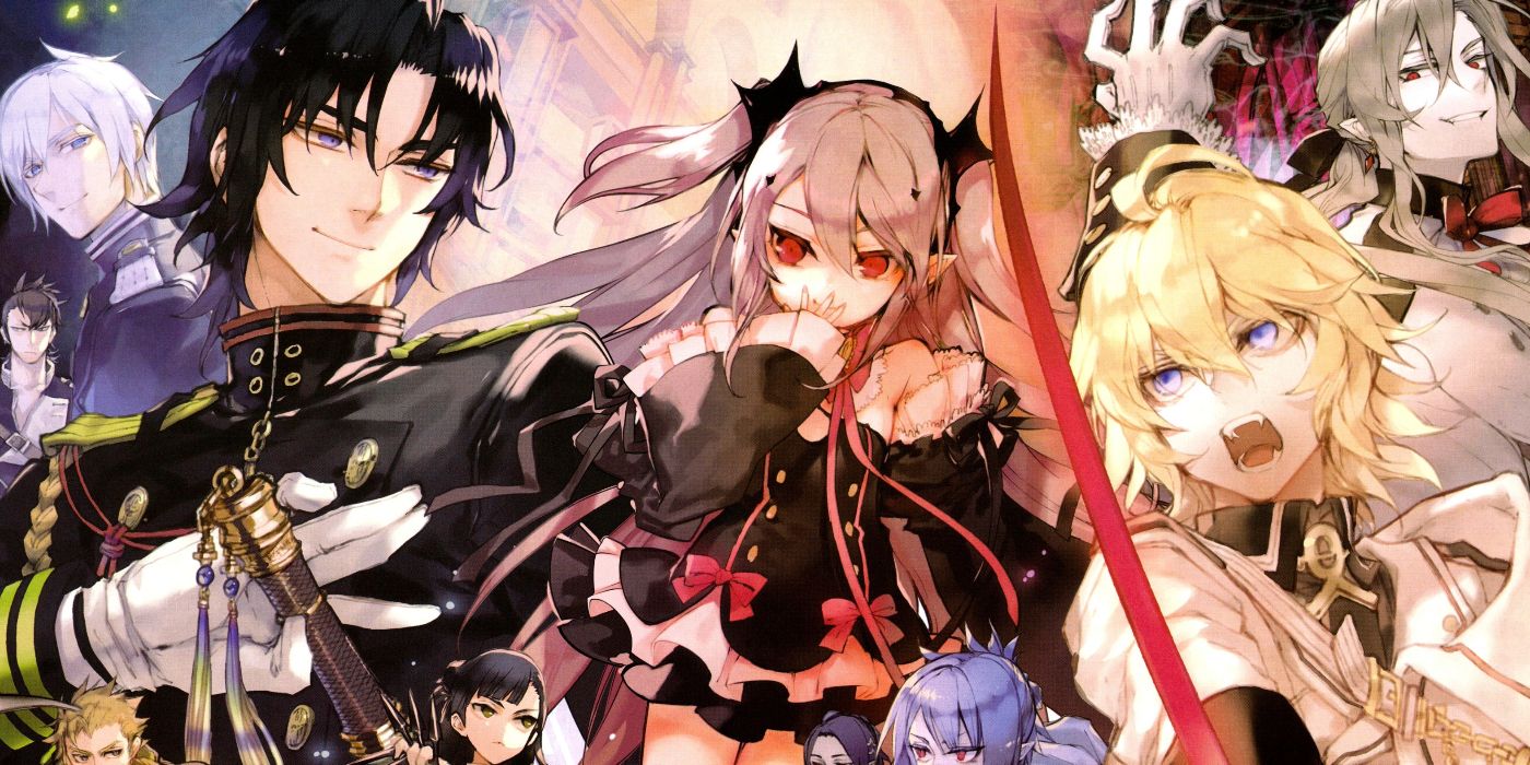 Seraph of the End Vampire Reign Cast, Featuring Mikaela, Guren, and Krul in front of building