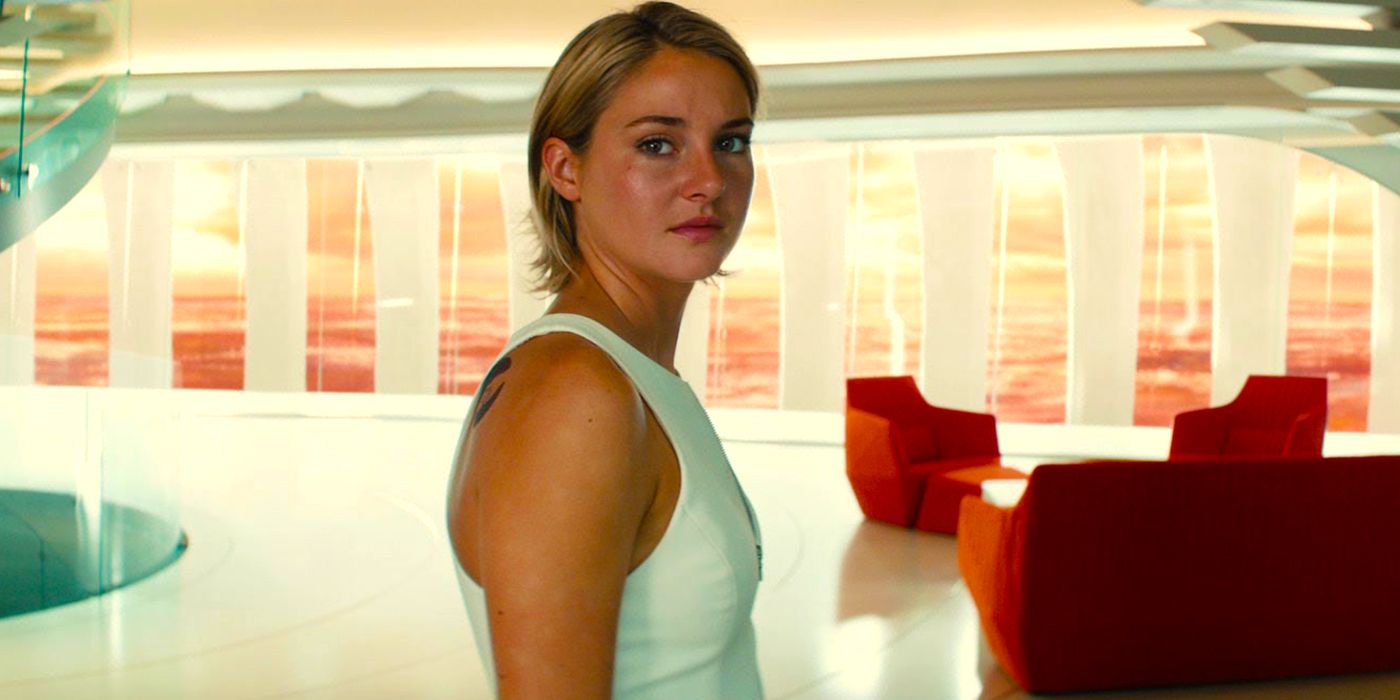 Shailene Woodley como Tris parecendo irritada em Divergent Series Allegiant
