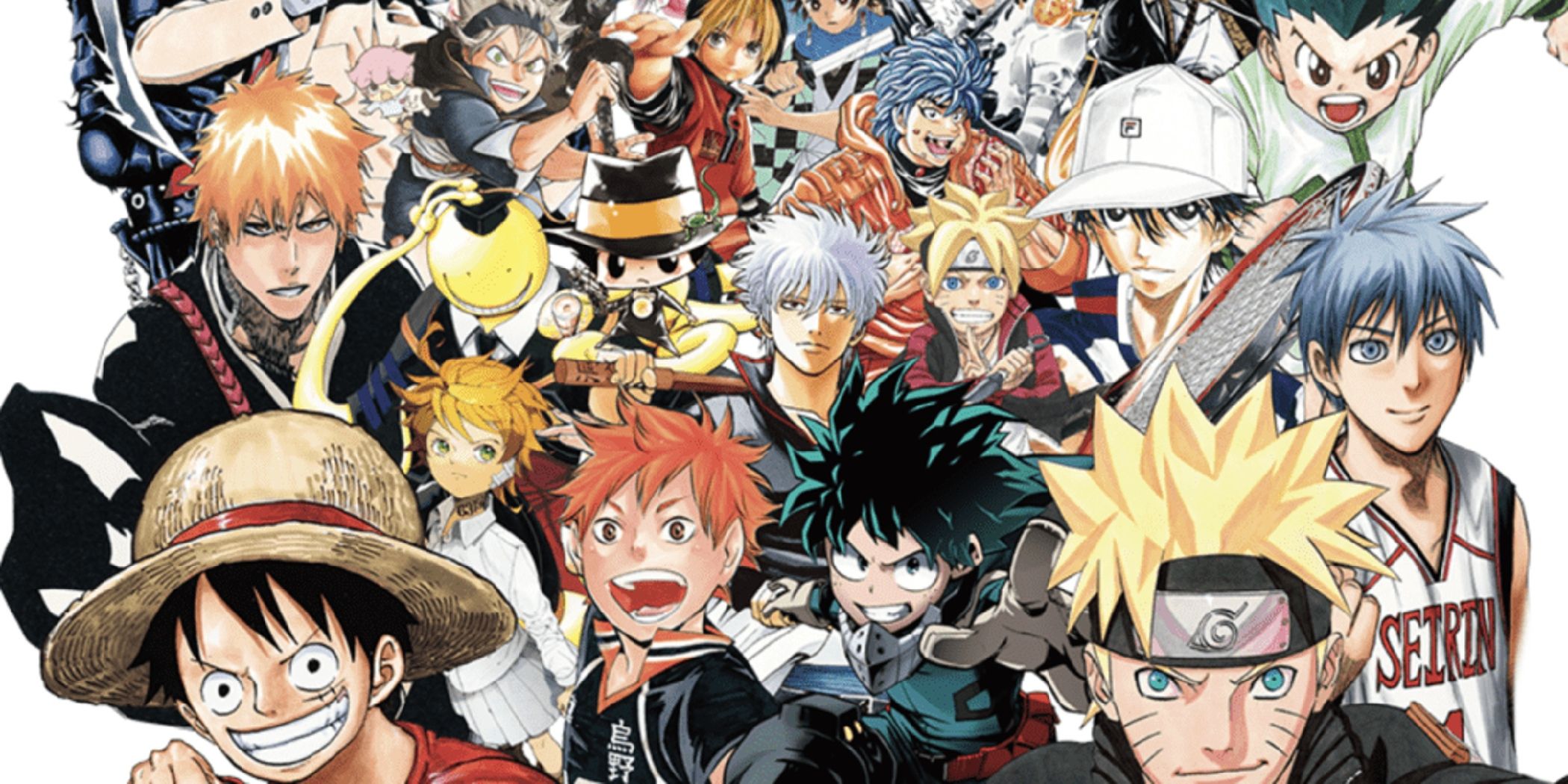 Colagem semanal de mangás da Shonen Jump com protagonistas principais de muitas das séries mais populares da revista.