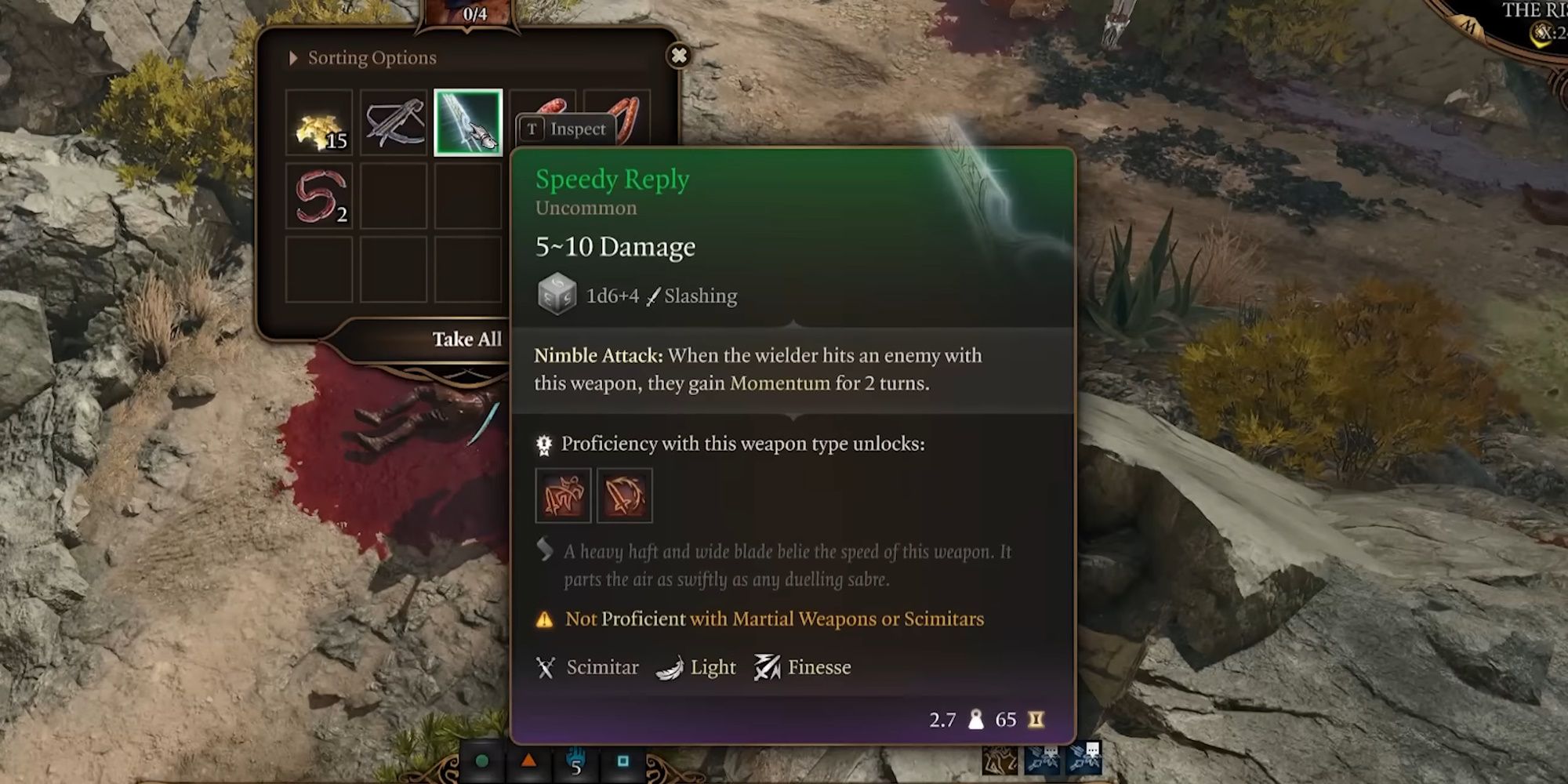 The Speedy Reply rapier found on a body in Baldur&rsquo;s Gate 3