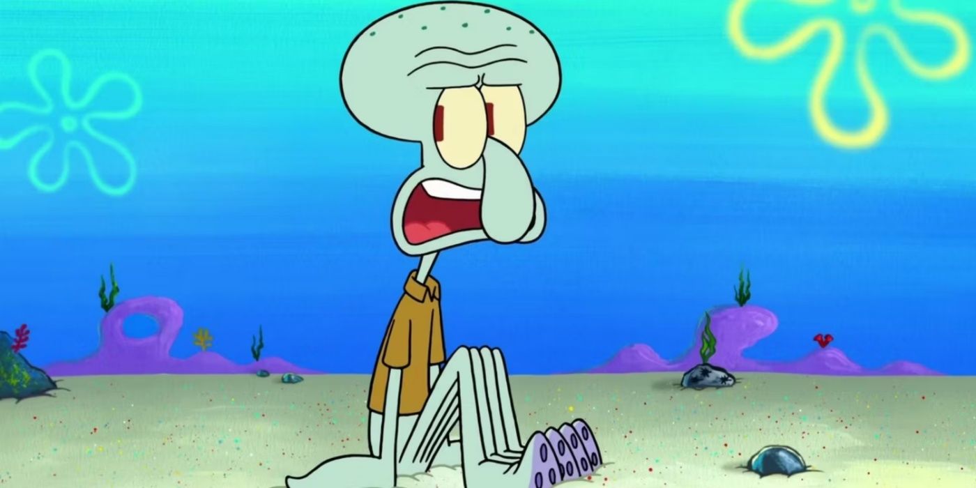Squidward sitting down outside.