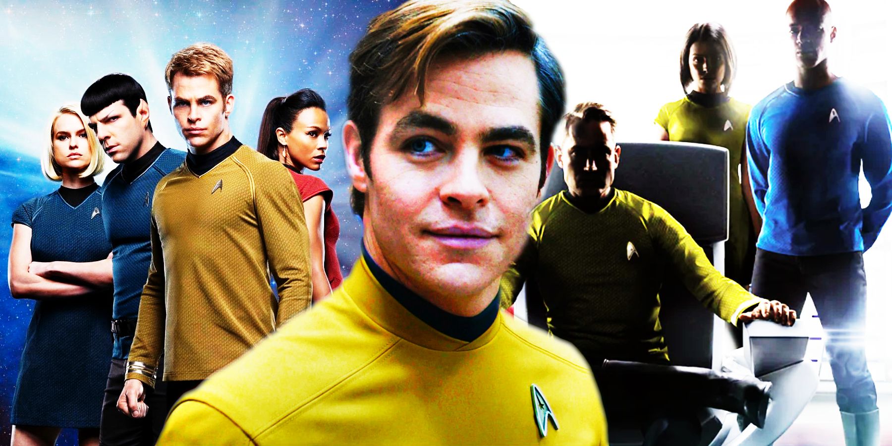 Chris Pine as Kirk, with Star Trek Beyond and Star Trek Bridge Crew artwork