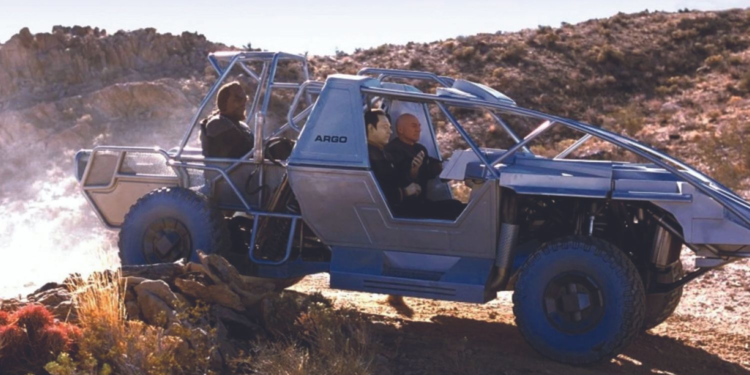     PIcard, Data and Work ride the Argo ground buggy in Star Trek: Nemesis