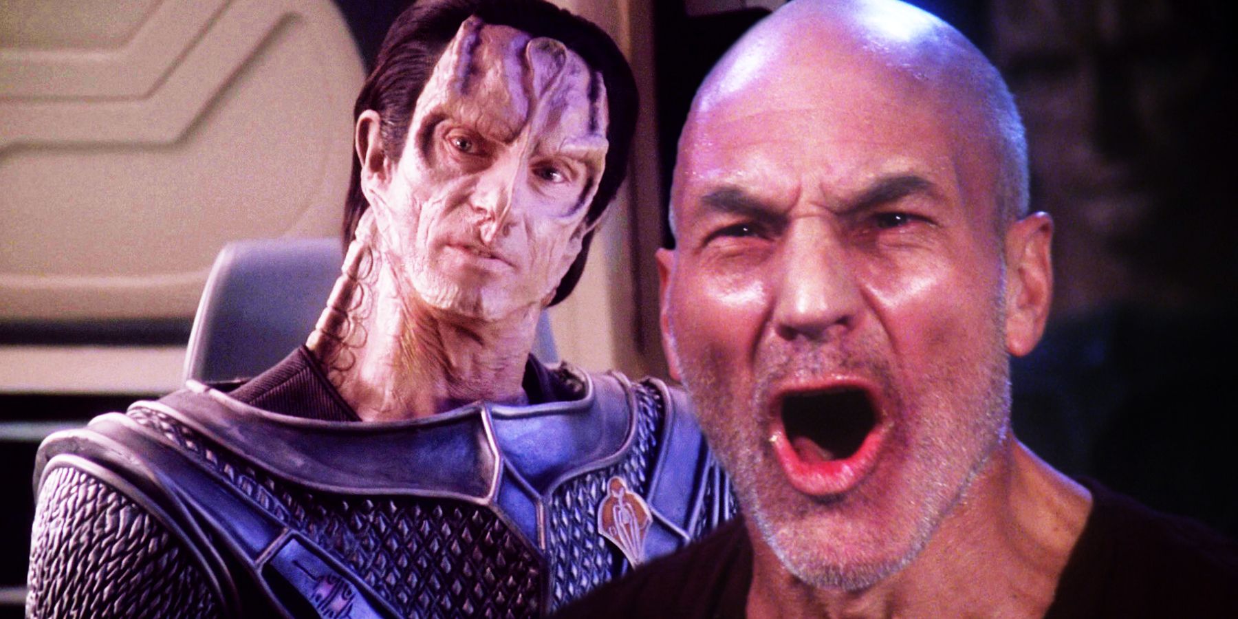 Gul Dukat and a tortured Picard shouting Four Lights