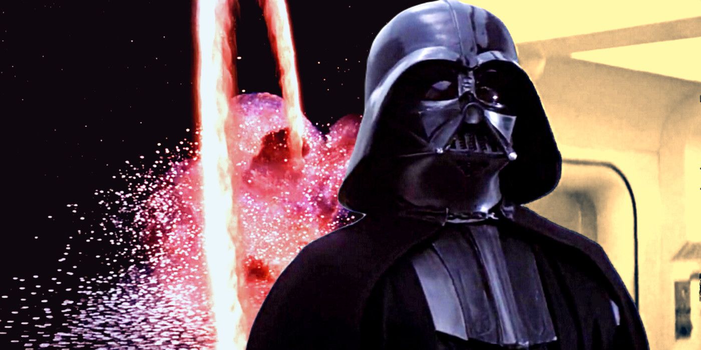 Darth Vader in Star Wars: A New Hope with the Death Star explosion in the background.