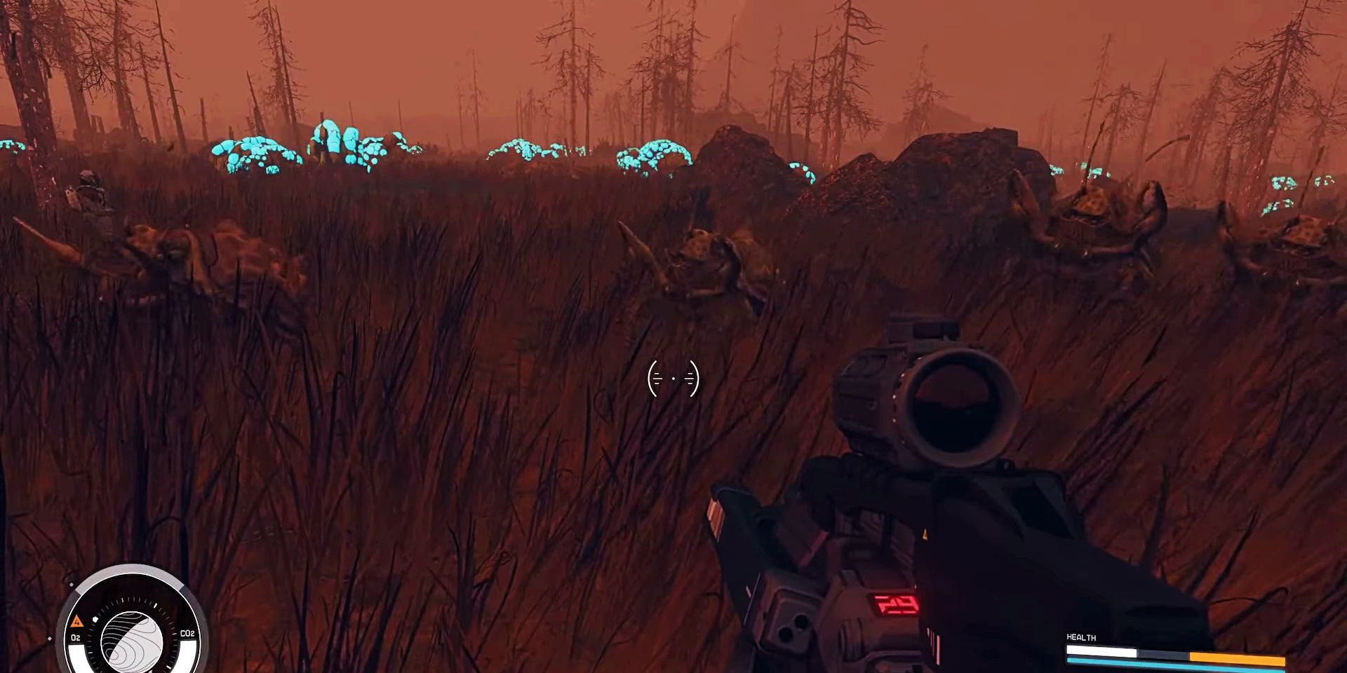 A group of buglike aliens wave their arms to the rhythm in a screenshot from Starfield.