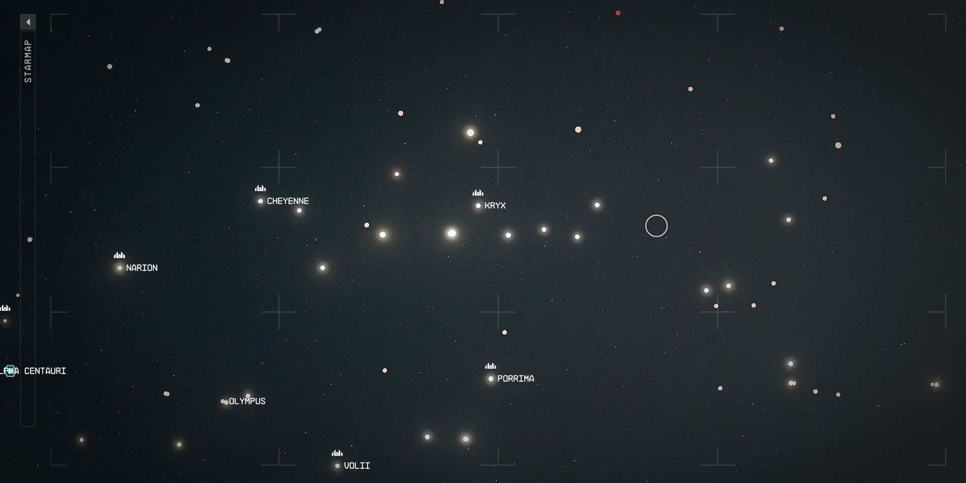 Starfield Star Map with named locations. 