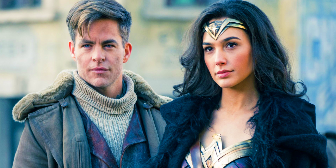 Steve Trevor (Chris Pine) and Wonder Woman (Gal Gadot) stand in a ruined European town in 2017's Wonder Woman