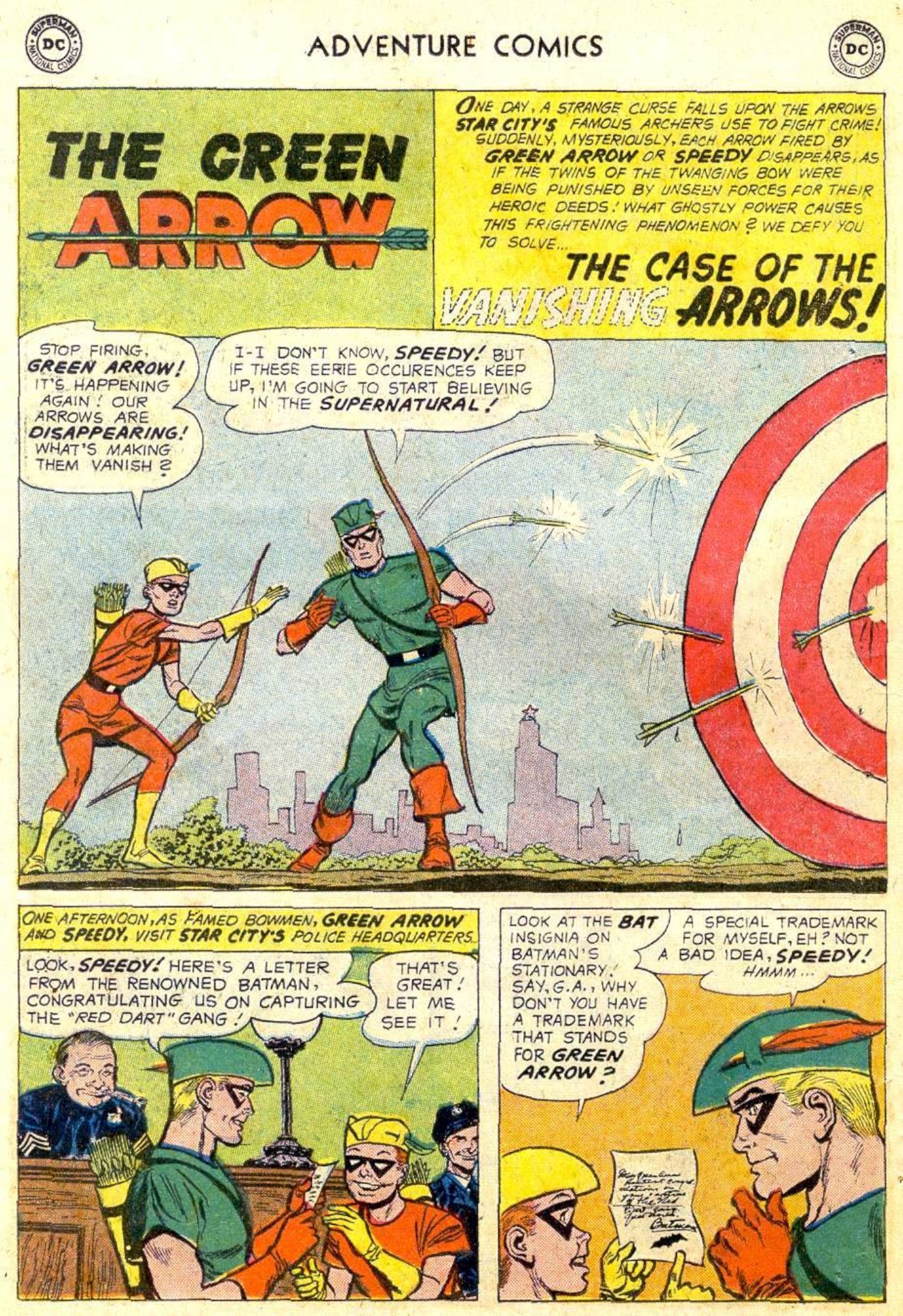 Comics, Green Arrow and his sidekick Speedy are having a normal day at the office