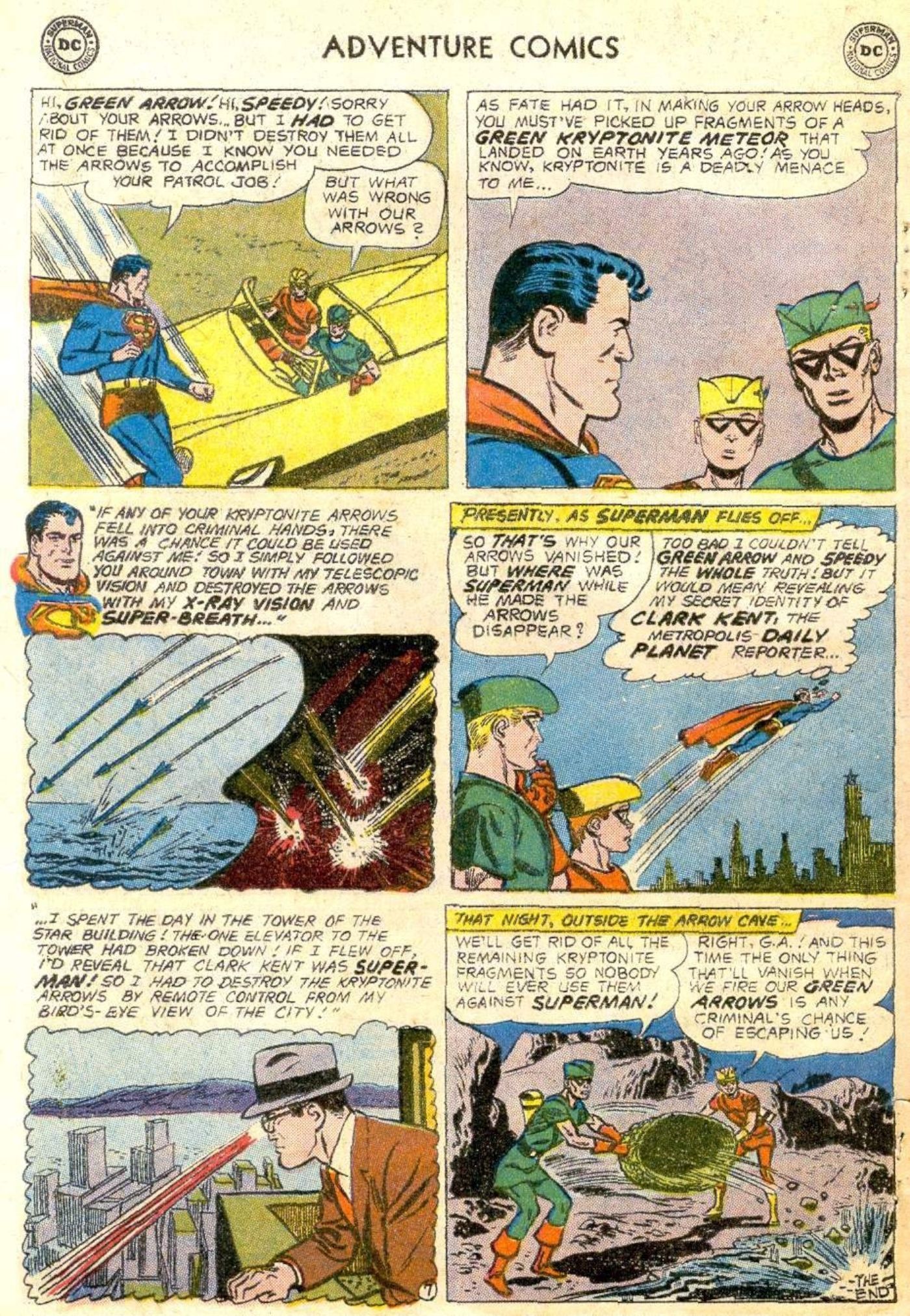 Superman explains his suspect behavior to Green Arrow