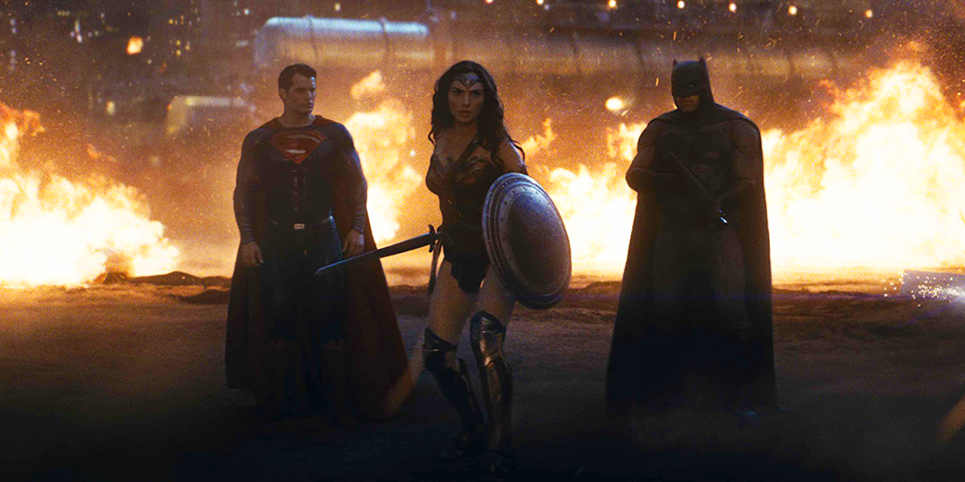Superman, Wonder Woman, and Batman in 2016's Batman v Superman Dawn of Justice