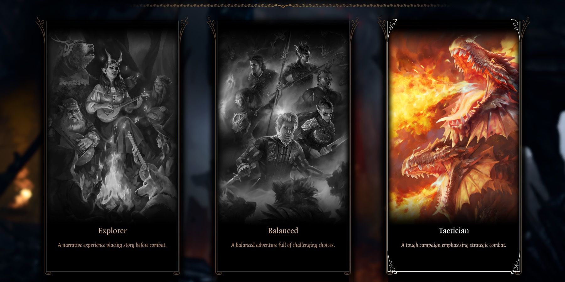 Difficulty select screen showing the hardest choice Tactician highlighted.