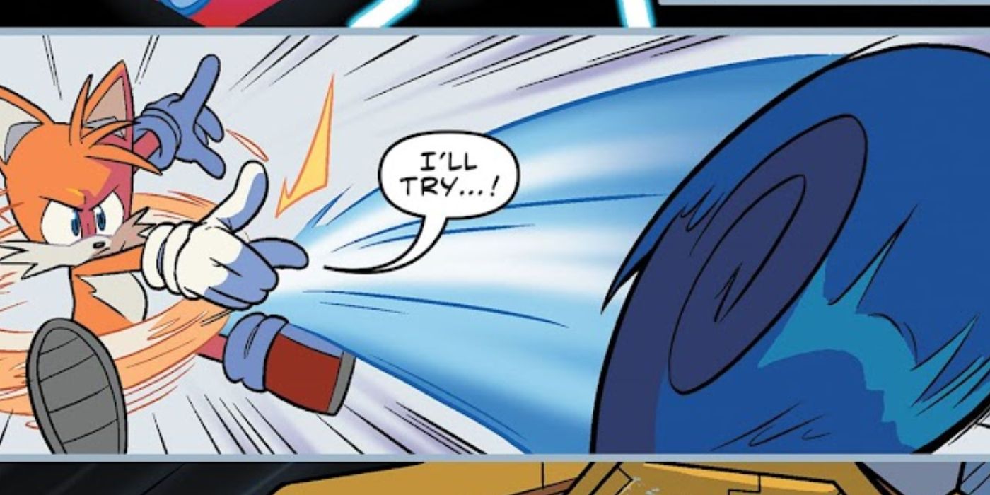 Tails throws Sonic while flying