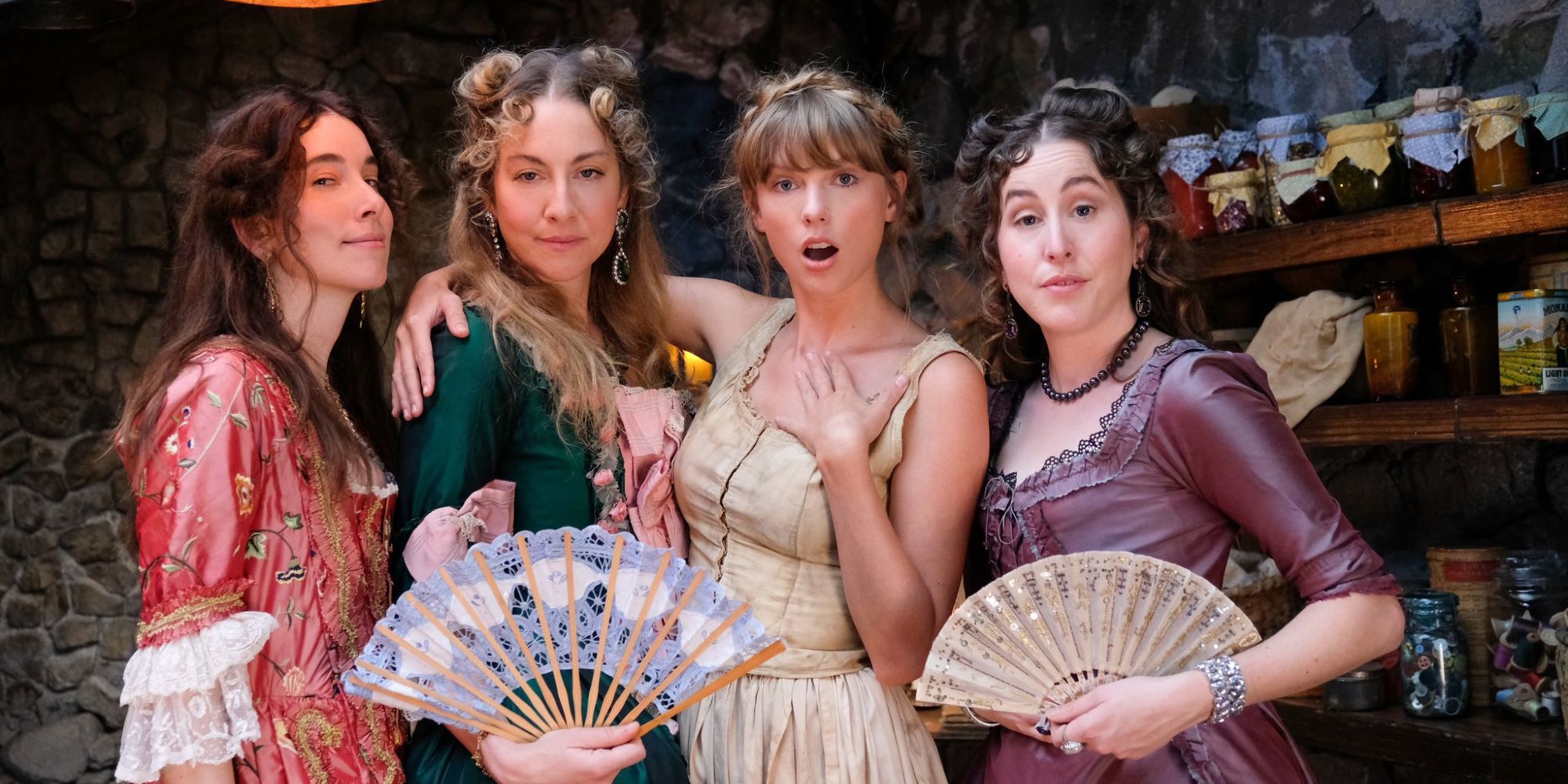 Taylor Swift and HAIM on the set of the "Bejeweled" music video.