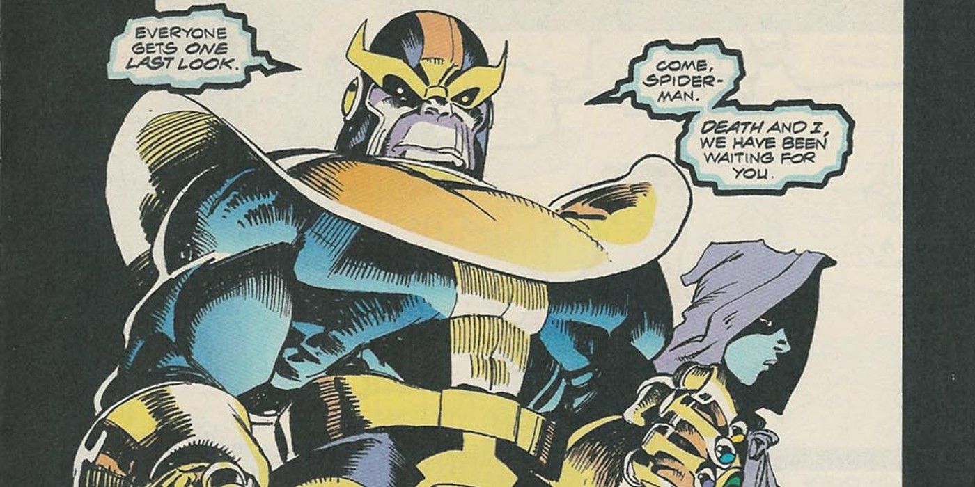 Spider-Man #17, Thanos le dice a Spider-Man que la muerte lo estaba esperando