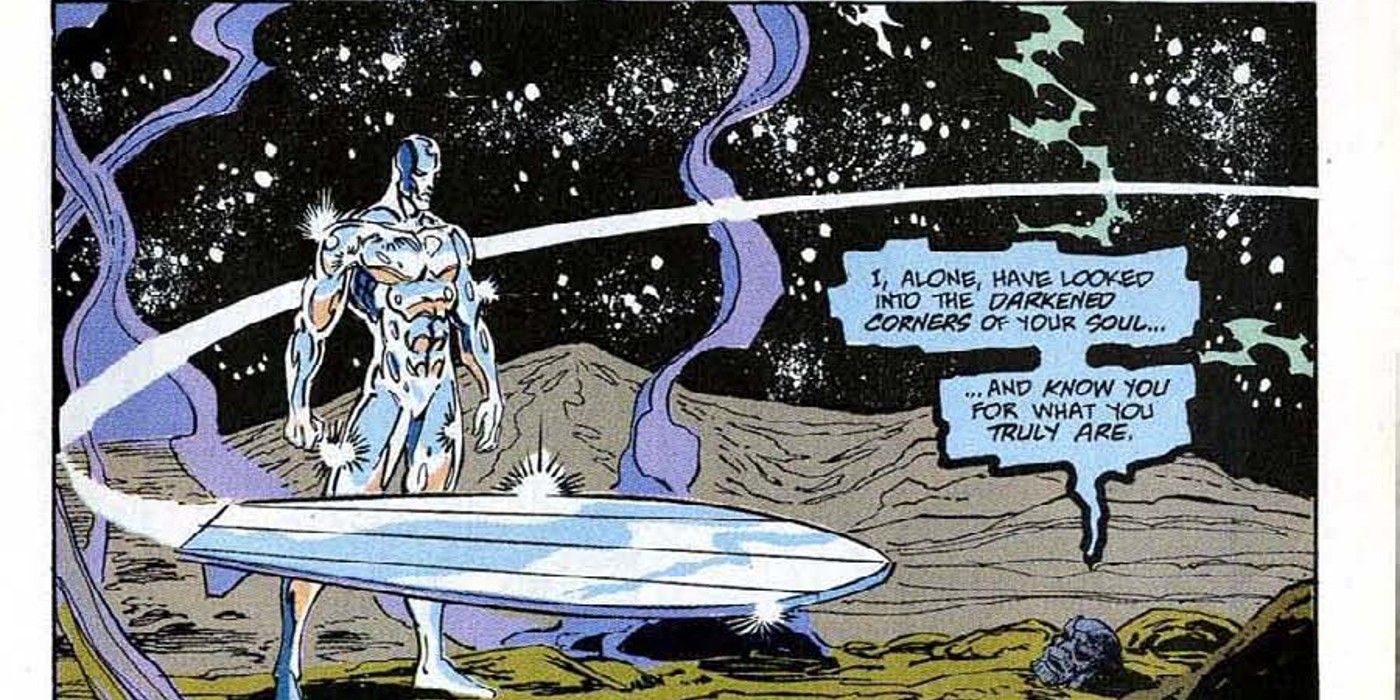 paneles de Silver Surfer Vol 3 50, Thanos se burla de Silver Surfer