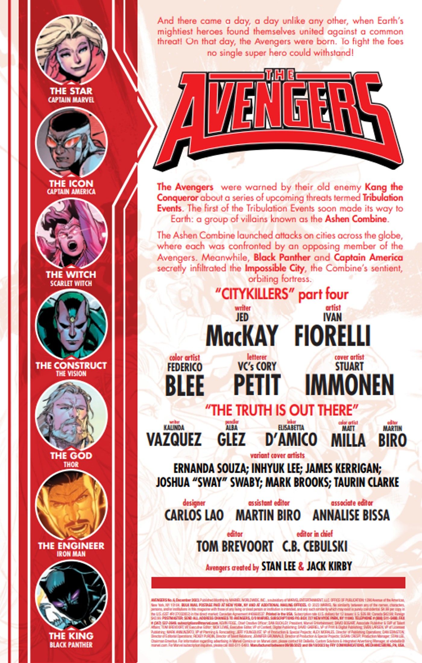 Avengers #6, recap and credits page for &ldquo;Citykillers&rdquo; part 4