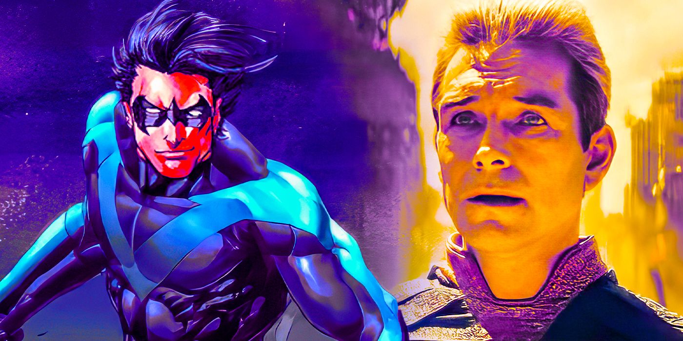 An image of Nightwing/Robin and a shot of Homelander from The Boys
