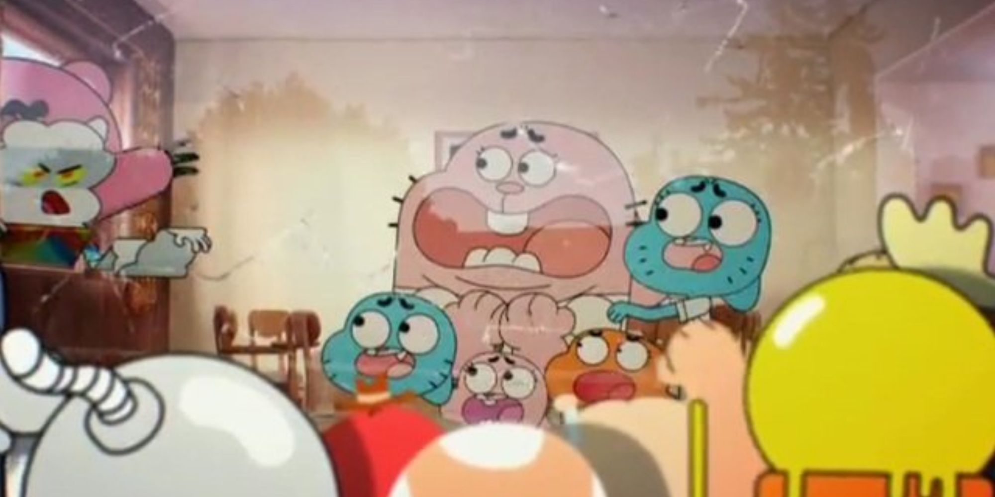 A família Gumball com medo de fantasmas.