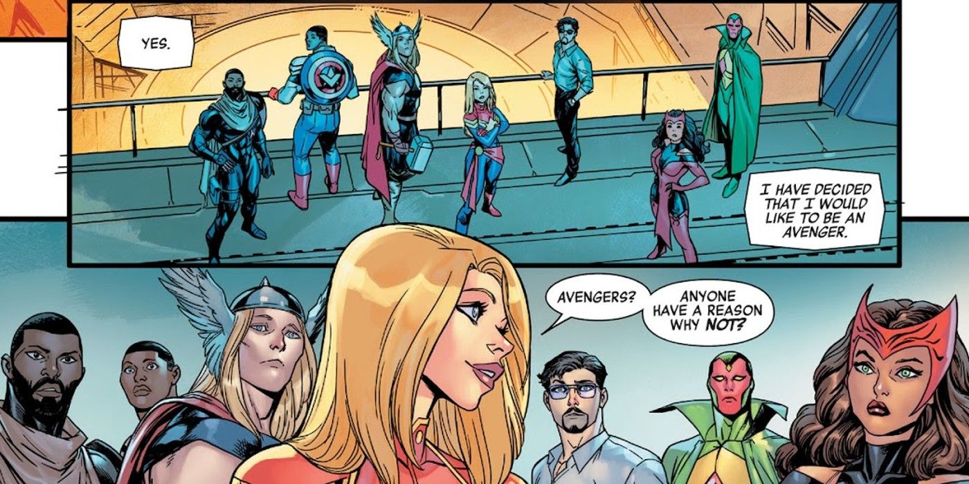 panel from the Avengers #6, the Impossible City asks to join the Avengers