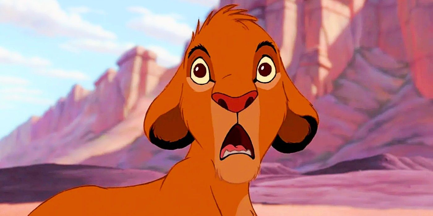 Simba (Matthew Broderick) Looking Shooked in The Lion King.
