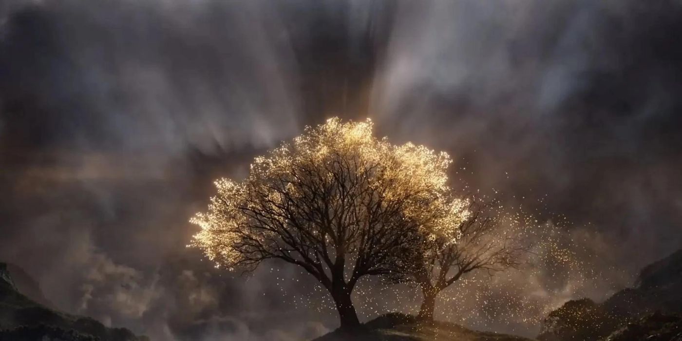 The Two Trees of Valinor burning down in Rings of Power