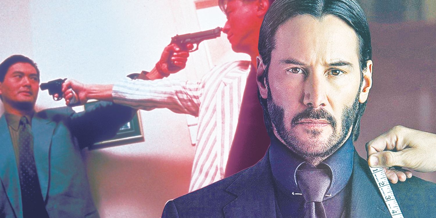 Blended image of Chow Yun Fat in The Killer and Keanu Reeves in John Wick.