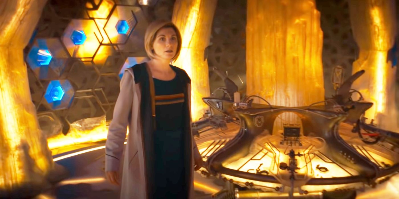 Jodie Whittaker as the Thirteenth Doctor looking around the TARDIS in Doctor Who