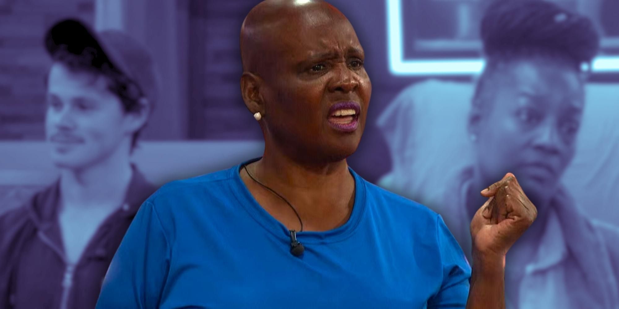 Big Brother 25&rsquo;s Cirie Fields with wide eyes, Felicia Cannon looking confused &amp; Cory Wurtenberger with no expression