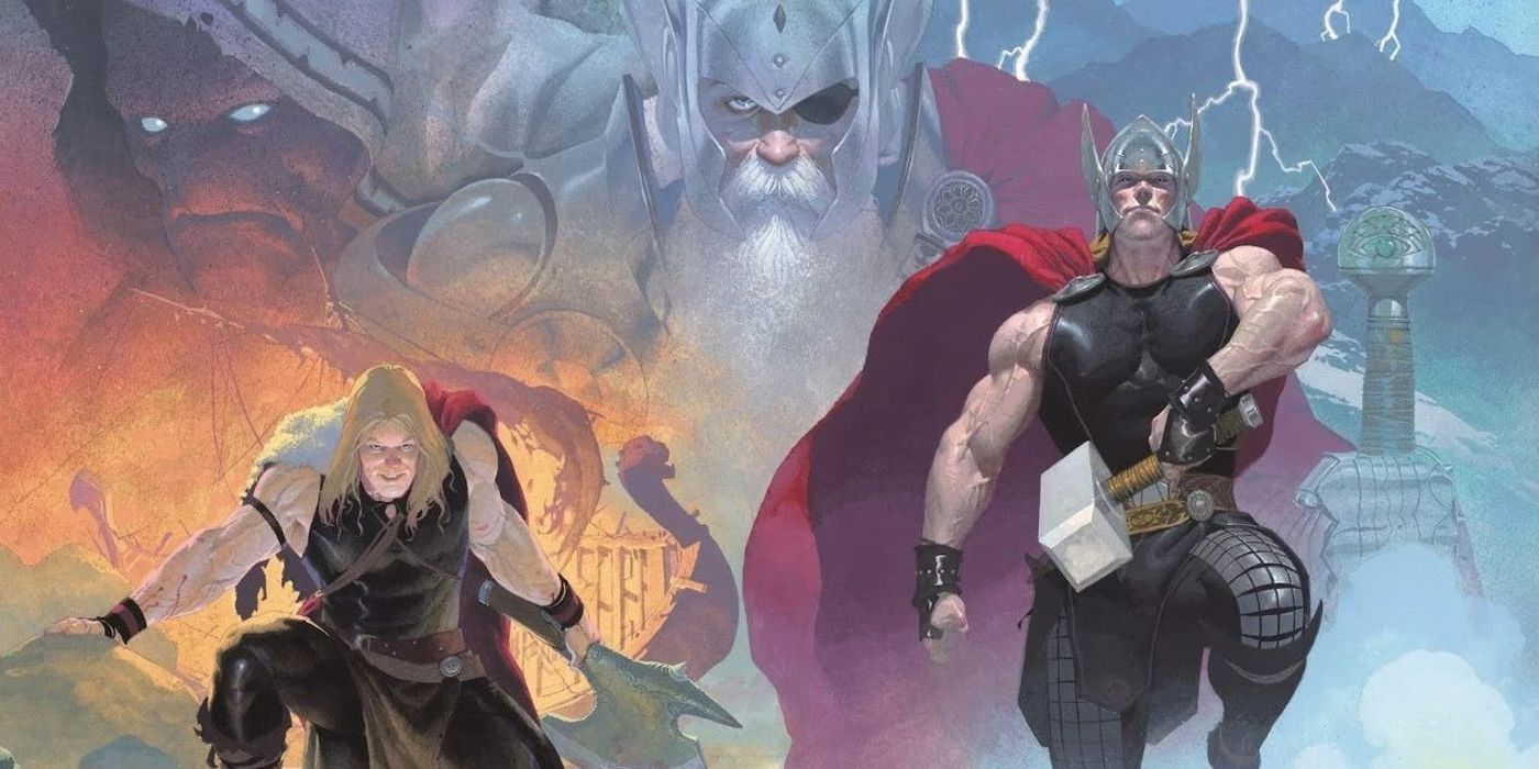 Thor characters wielding weapons in The Godbutcher Saga