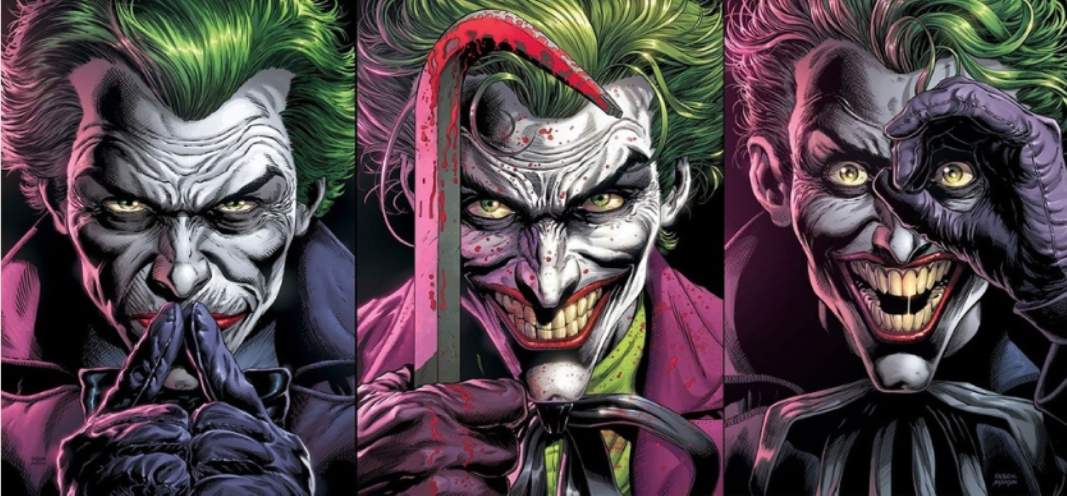 The three Jokers from Batman: Three Jokers are depicted.