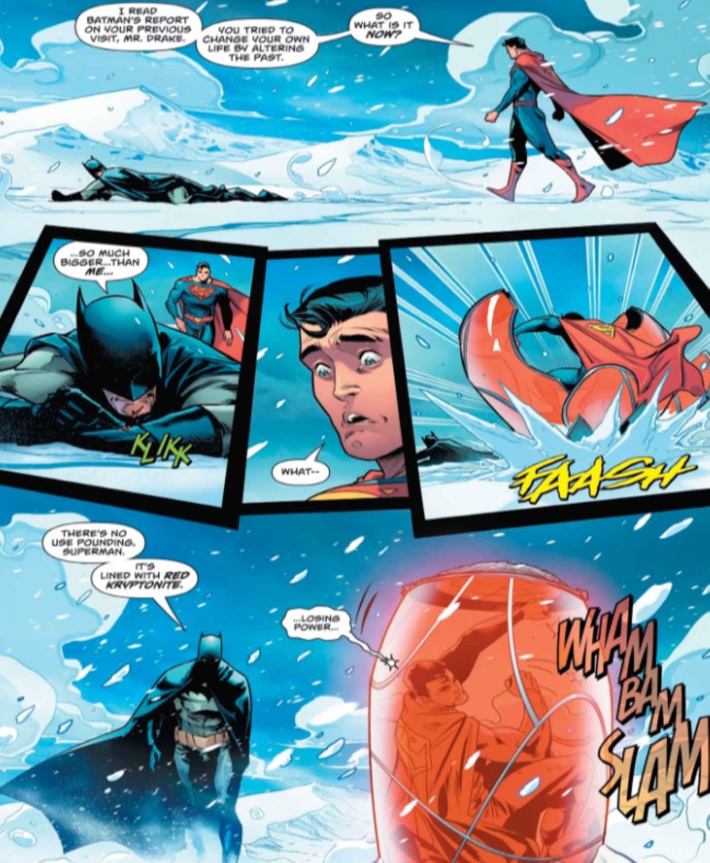 Superman Vol 4 #37, Tim Drake captures Superman in red Kryptonite