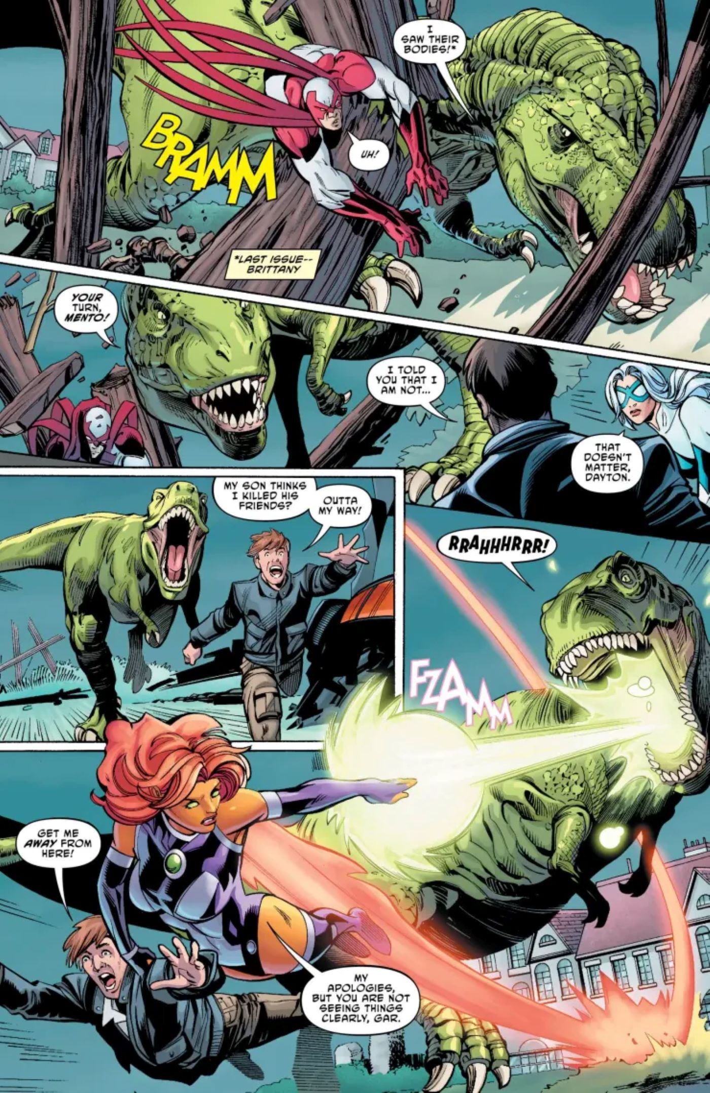 T-Rex Beast Boy attacks the Teen Titans in Titans Burning Rage #6