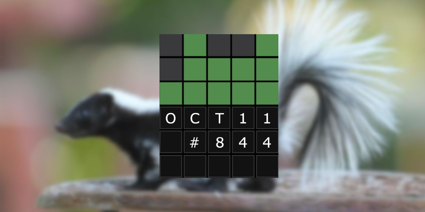 October 11th Wordle grid with a Skunk in the background