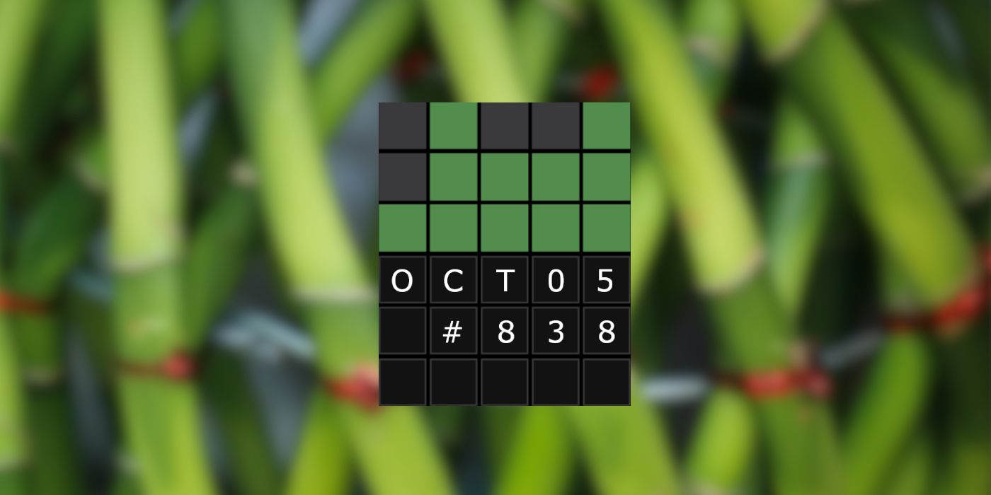 October 5th Wordle grid with a bunch of bamboo in the background
