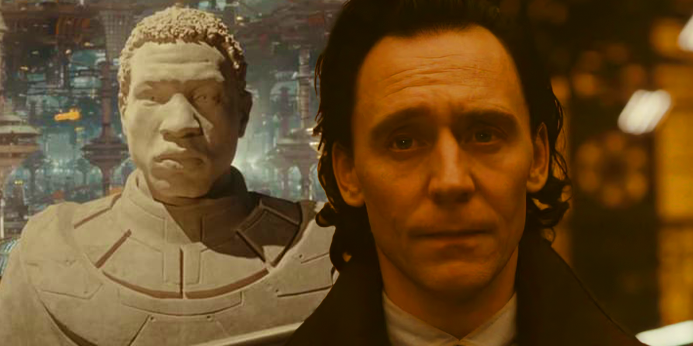 Tom Hiddleston&rsquo;s Loki with Kang the Conqueror statue in Loki season 2
