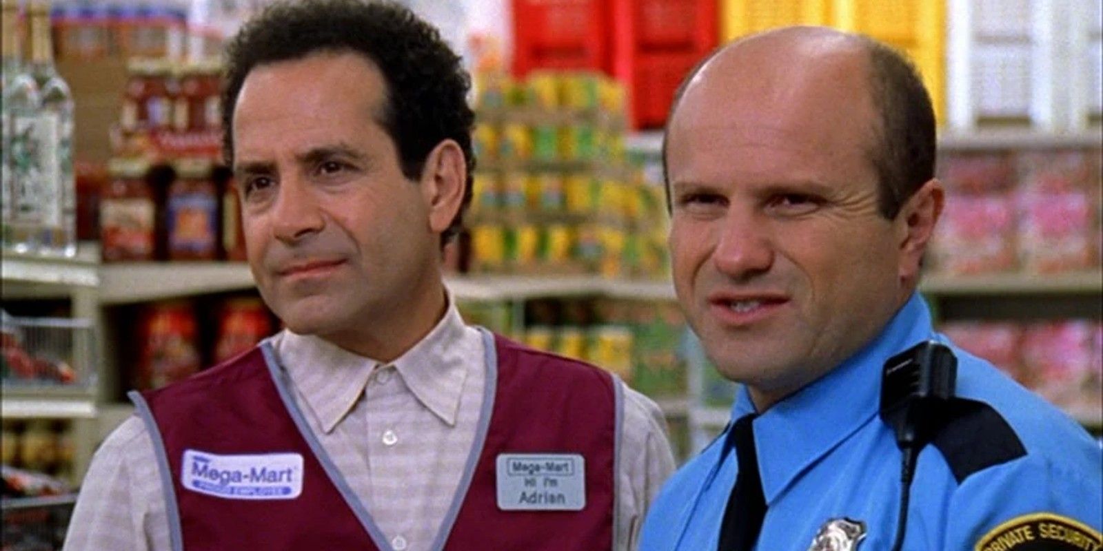 Tony Shalhoub as Monk and Enrico Colantoni as Joe in a grocery store in Monk