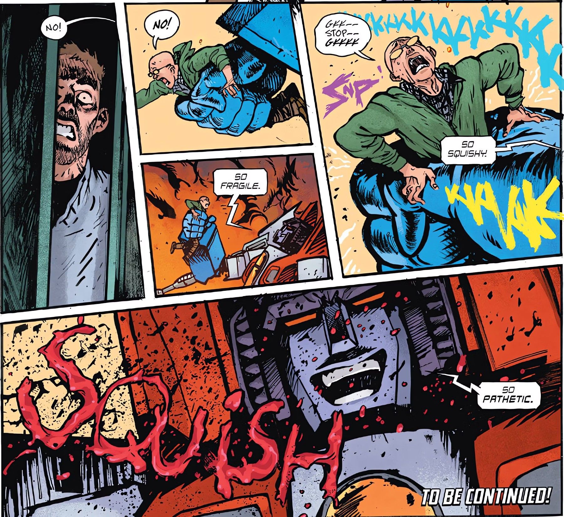 <em>spoilers</em> end page of Skybound&rsquo;s Transformers #1, Starscream kills Spike Witwicky&rsquo;s friend