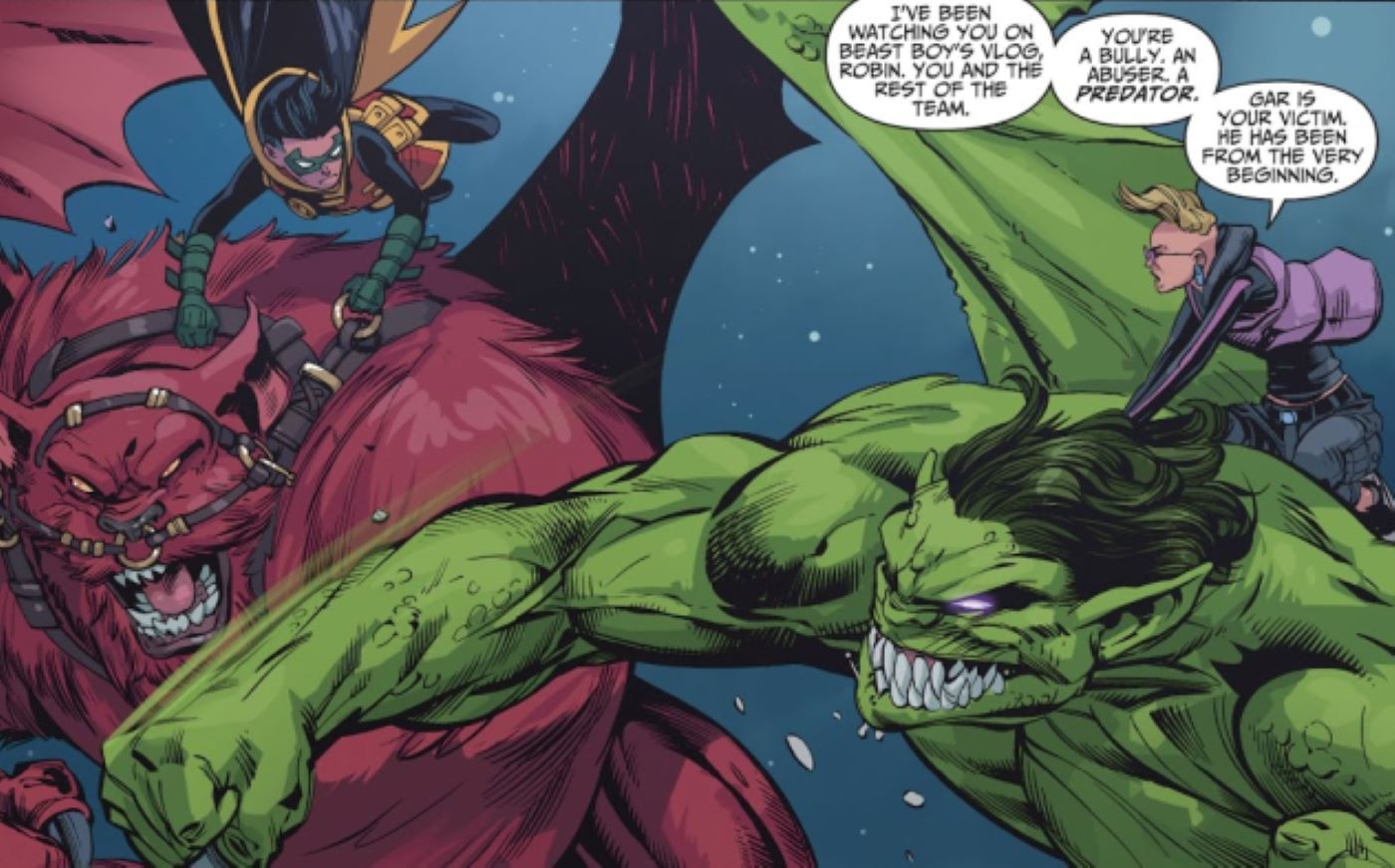 Beast Boy as a gargoyle fighting another giant monster, from Teen Titans #19