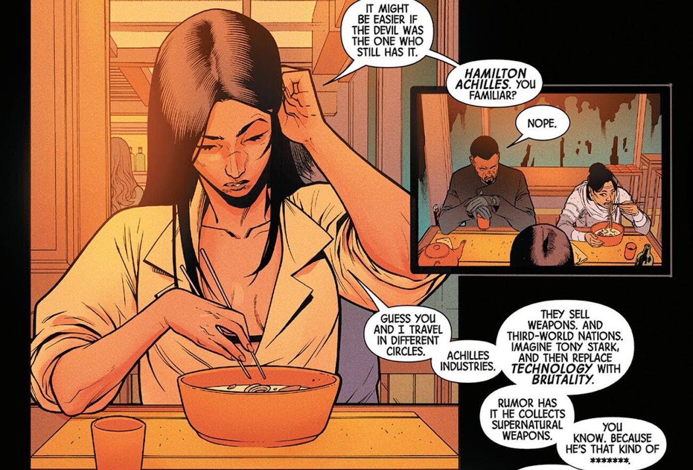 panels from Blade #3, Tulip tells Blade about Hamilton Achilles