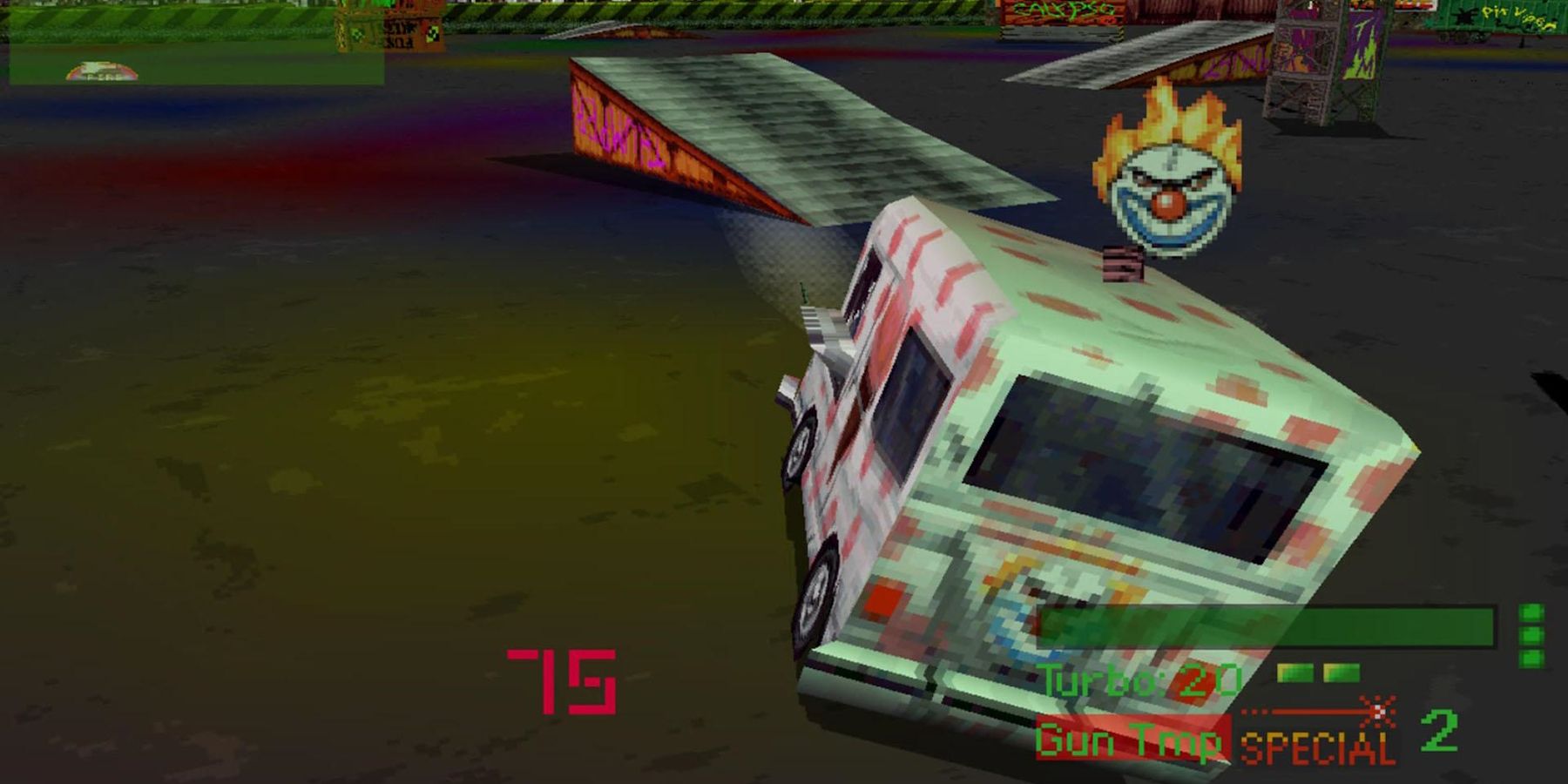 Twisted Metal 1 screenshot of Sweet Tooths Ice Cream Truck on PS1