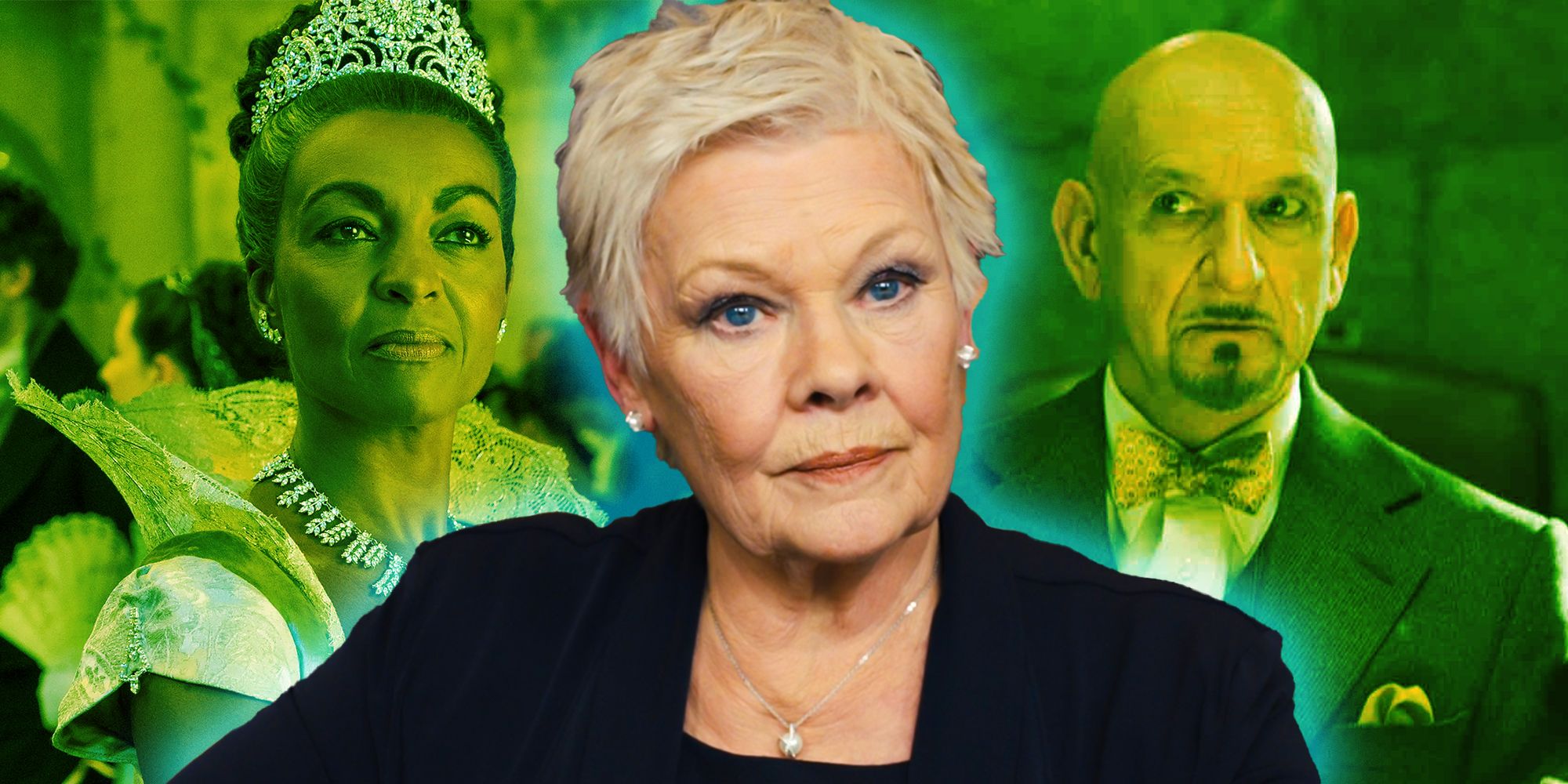 Collage of Judi Dench, Adjoa Andoh, and Ben Kingsley
