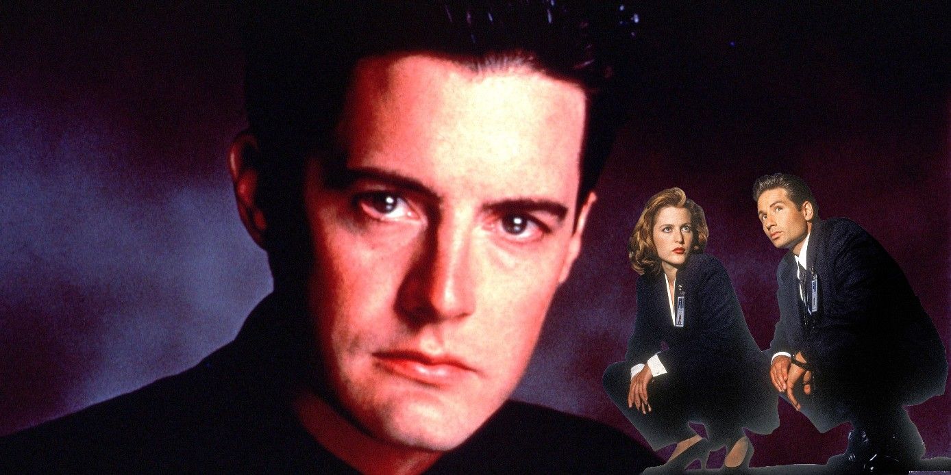 Featured Image: Close up of Kyle MacLachlan, with Scully and Mulder from the X-Files as an insert over his right shoulder
