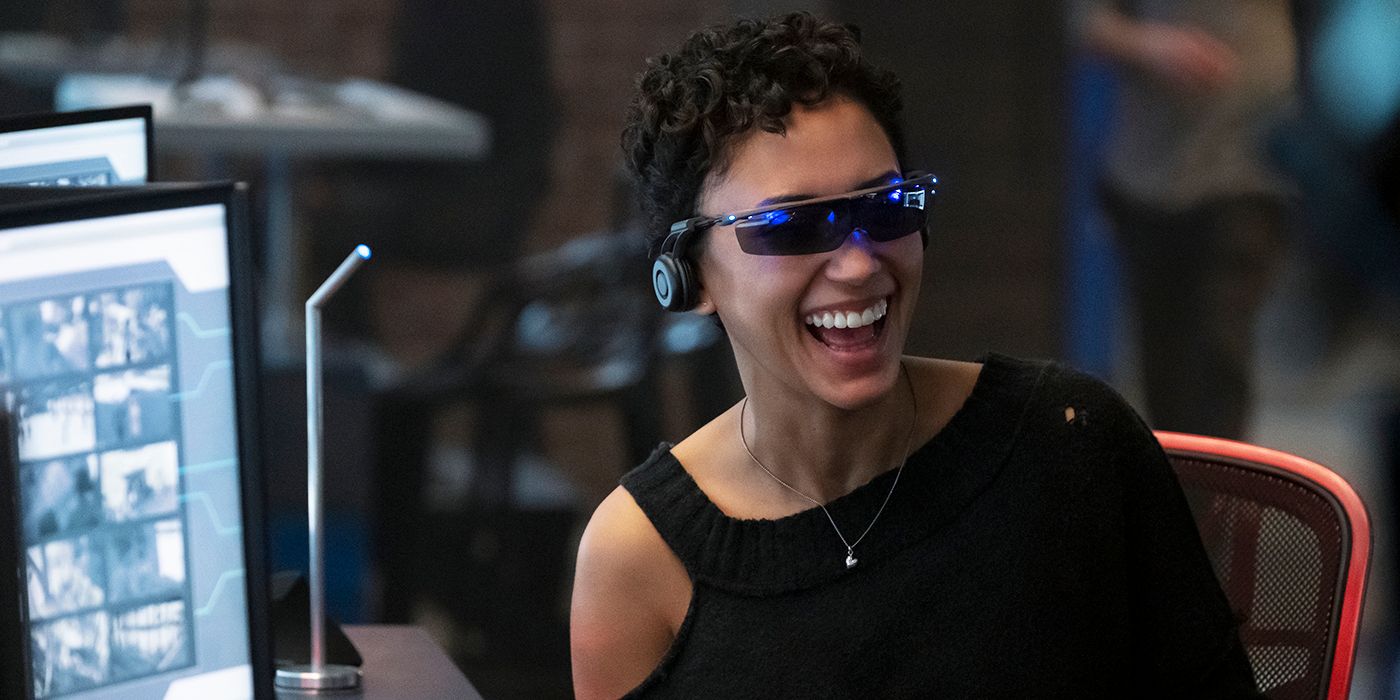 Upload season 1 Nora laughing wearing VR glasses